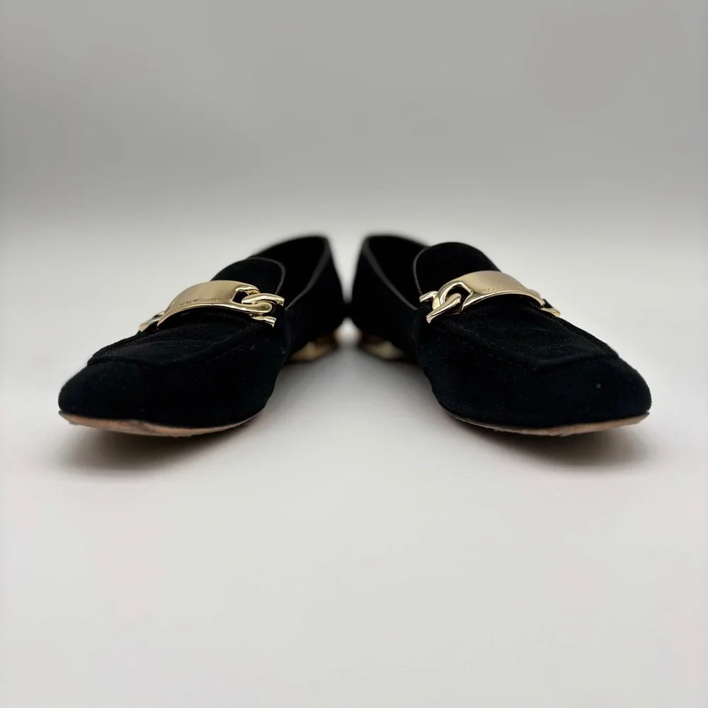 Donald J Pliner Hola Black Suede Gold Chain Link Loafers Womens7.5‎ M Flat Shoes